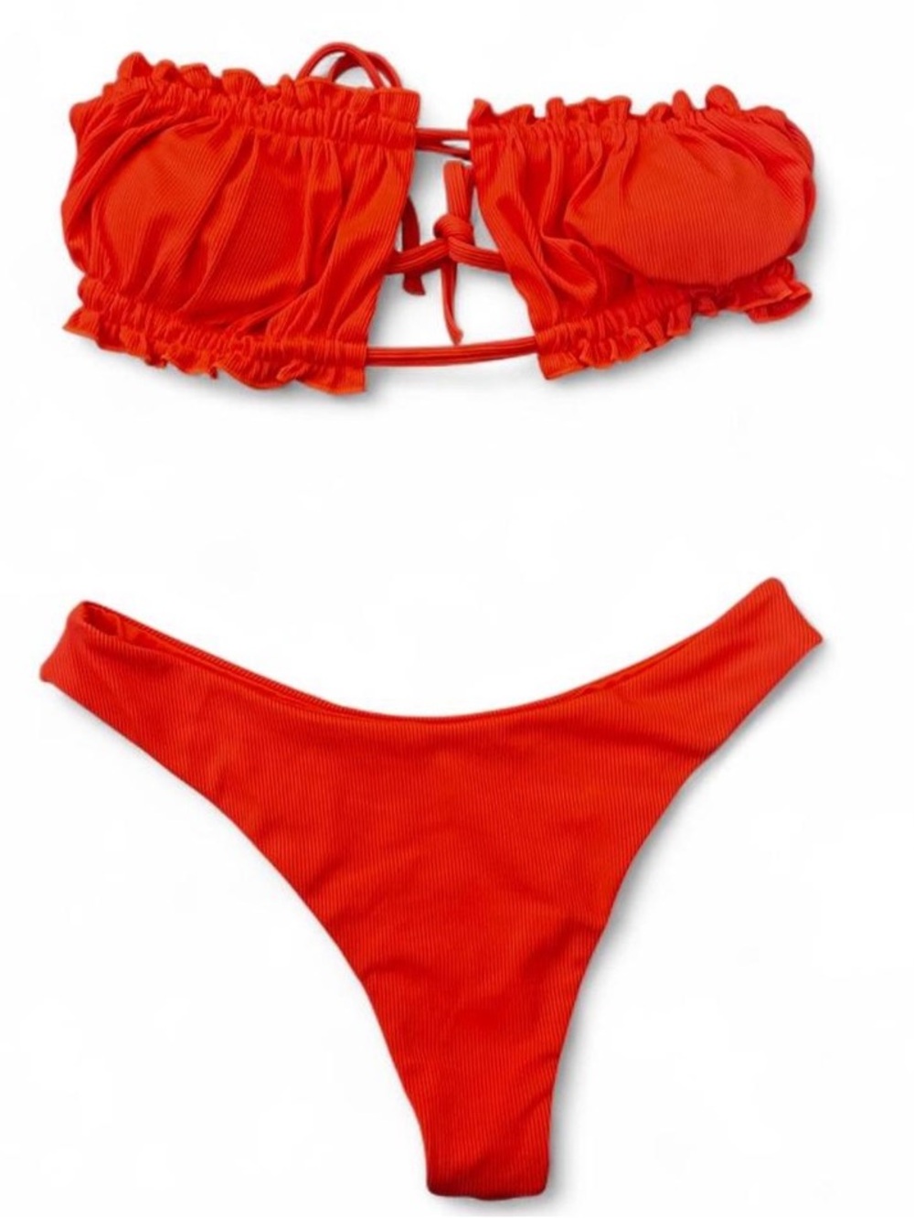 SHEIN Orange Ruching Bandeau Two-Piece Bikini Set